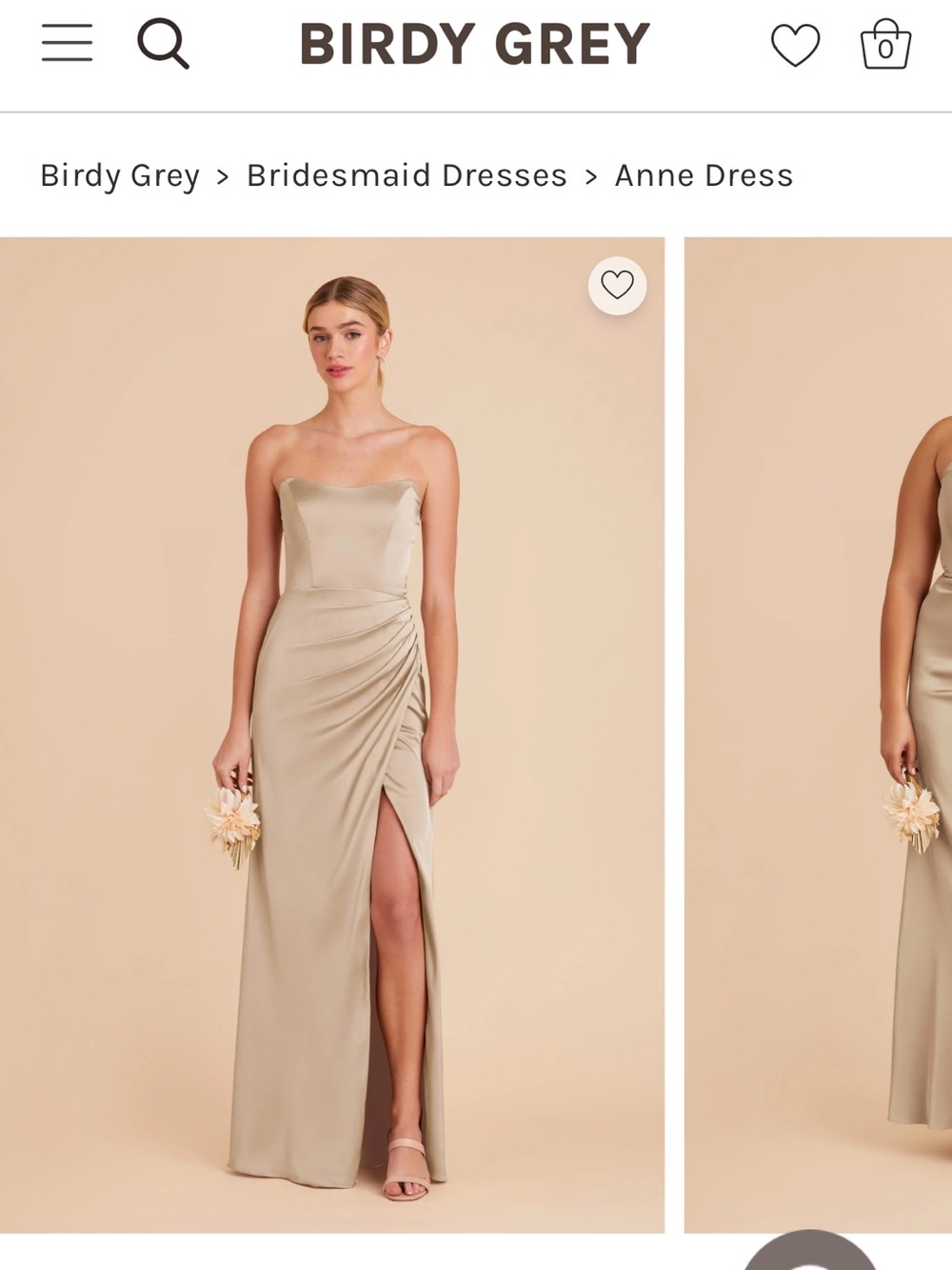 Birdy Grey Strapless Ruched Satin Gown in Neutral Champagne